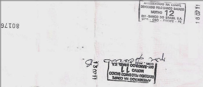 Cheque devolvido pelo Motivo 12