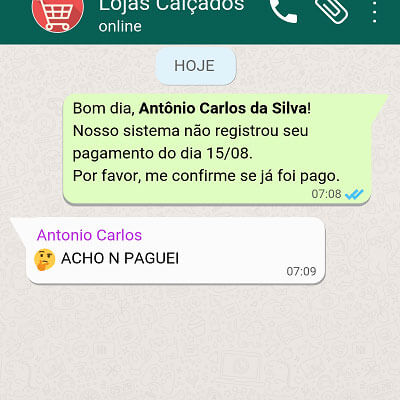 Modelo de Mensagem de Cobrança no WhatsApp