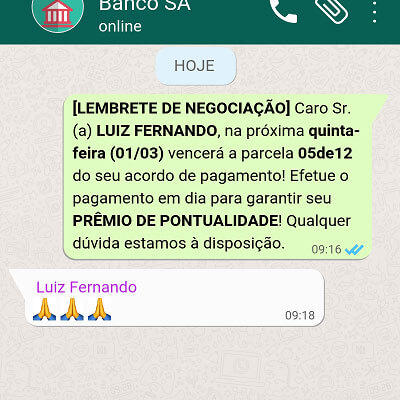 Modelo de Mensagem de Cobrança no WhatsApp